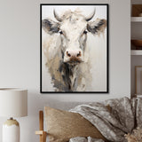 Minimalism Beige Cow Portrait - Cow Large Canvas Wall Art