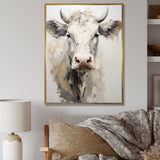 Minimalism Beige Cow Portrait - Cow Large Canvas Wall Art
