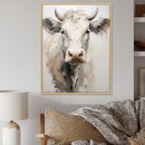 Minimalism Beige Cow Portrait - Cow Large Canvas Wall Art