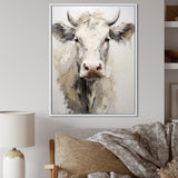 Minimalism Beige Cow Portrait - Cow Large Canvas Wall Art