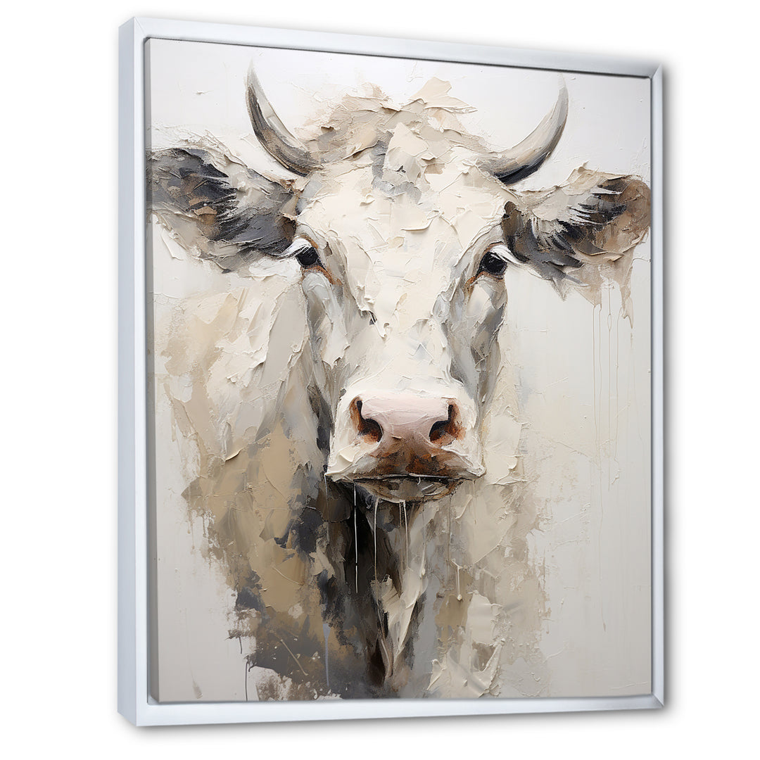 Minimalism Beige Cow Portrait - Cow Large Canvas Wall Art
