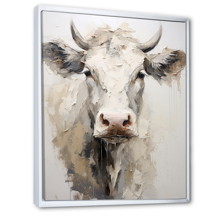 Minimalism Beige Cow Portrait - Cow Large Canvas Wall Art