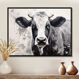 Minimalism Black And White Cow - Animals Canvas Wall Art