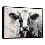 Minimalism Black And White Cow - Animals Canvas Wall Art