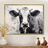 Minimalism Black And White Cow - Animals Canvas Wall Art