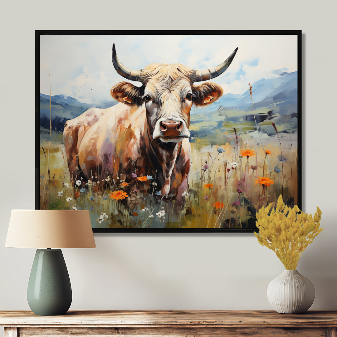 Cow In Pastel Fields - Cow Bedroom Wall Art