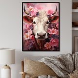 Romanticism Pink Cow Portrait - Cow Canvas Wall Art