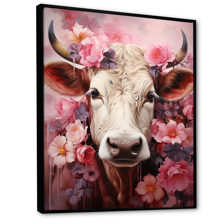 Romanticism Pink Cow Portrait - Cow Canvas Wall Art