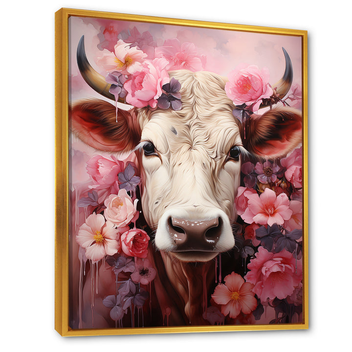 Romanticism Pink Cow Portrait - Cow Canvas Wall Art