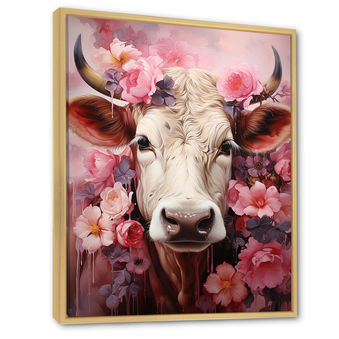 Romanticism Pink Cow Portrait - Cow Canvas Wall Art