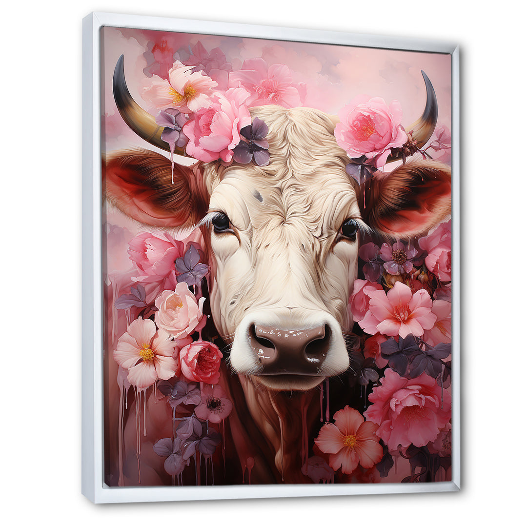 Romanticism Pink Cow Portrait - Cow Canvas Wall Art