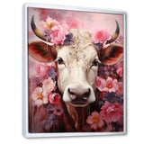 Romanticism Pink Cow Portrait - Cow Canvas Wall Art
