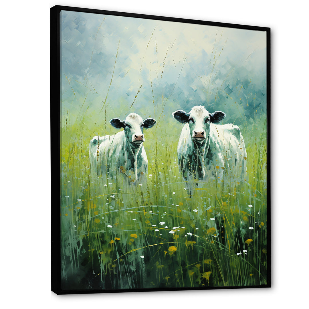 Cow In Verdant Pastures - Green Cow Wall Art