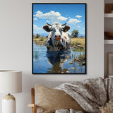 Cow In Tranquil Pasture - Cow Framed Canvas Art