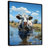 Cow In Tranquil Pasture - Cow Framed Canvas Art