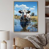 Cow In Tranquil Pasture - Cow Framed Canvas Art