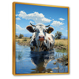 Cow In Tranquil Pasture - Cow Framed Canvas Art