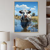 Cow In Tranquil Pasture - Cow Framed Canvas Art
