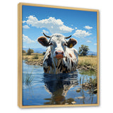 Cow In Tranquil Pasture - Cow Framed Canvas Art