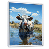 Cow In Tranquil Pasture - Cow Framed Canvas Art