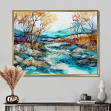 Turquoise And Brown Liquid Charm Landscape - Landscapes Canvas Wall Art