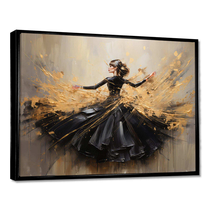 Gold And Black Dance Splash II - Fashion Canvas Wall Art