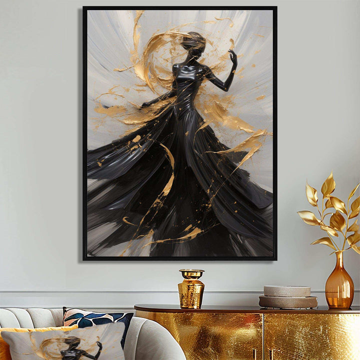 Gold And Black Dance Splash III - Fashion Canvas Wall Art