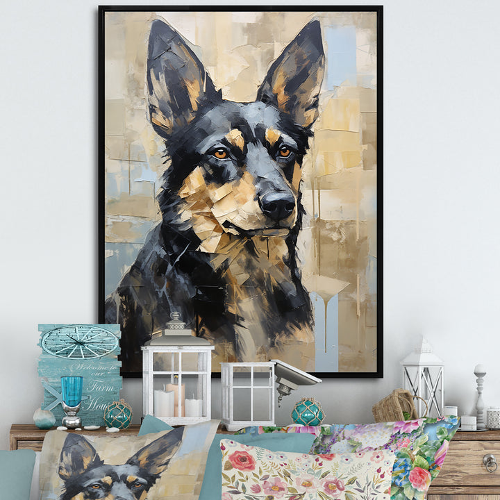 Funny German Shepherd Portrait - Dog Framed Canvas Art