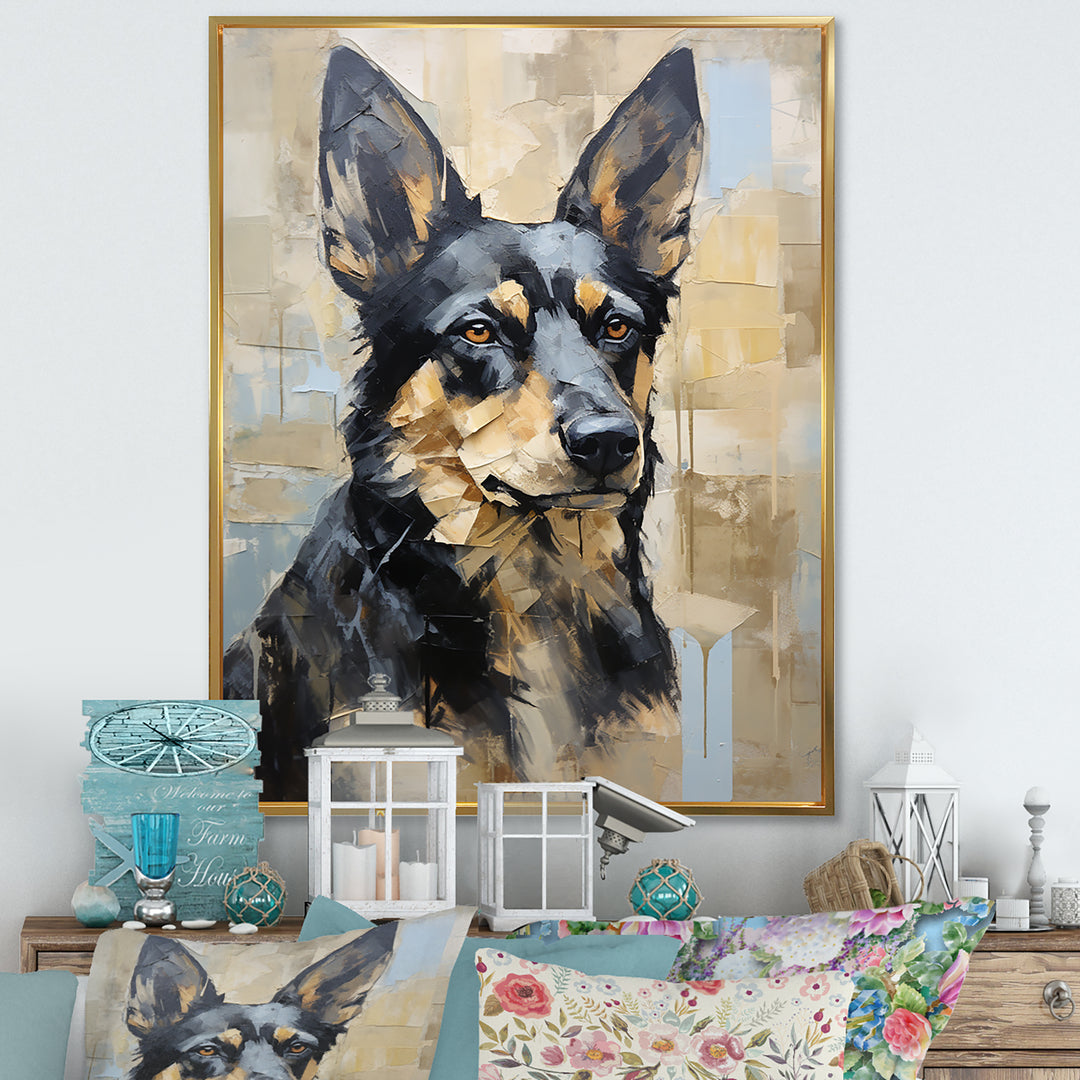 Funny German Shepherd Portrait - Dog Framed Canvas Art