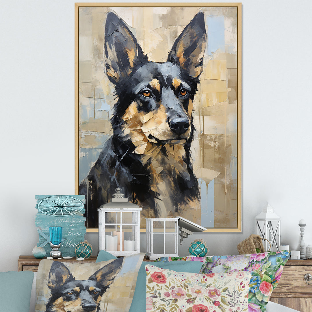 Funny German Shepherd Portrait - Dog Framed Canvas Art