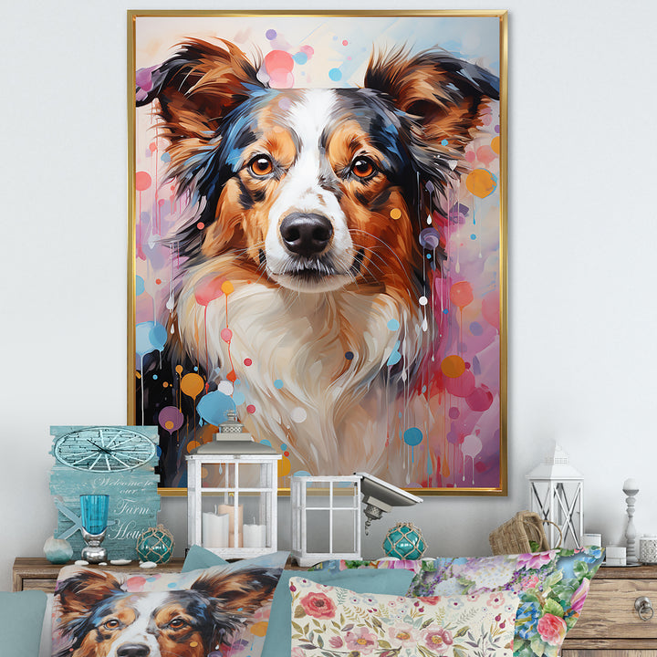 Playful Collie Portrait - White Dog Wall Art