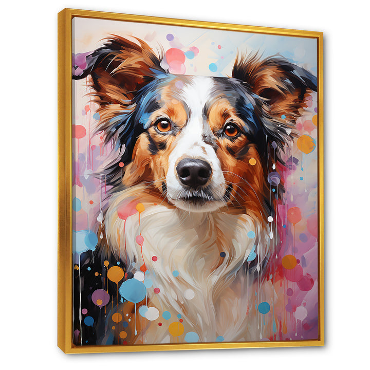Playful Collie Portrait - White Dog Wall Art
