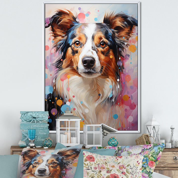 Playful Collie Portrait - White Dog Wall Art