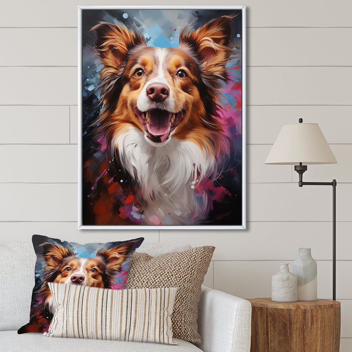 Papillon Prance - Dog Framed Canvas Art