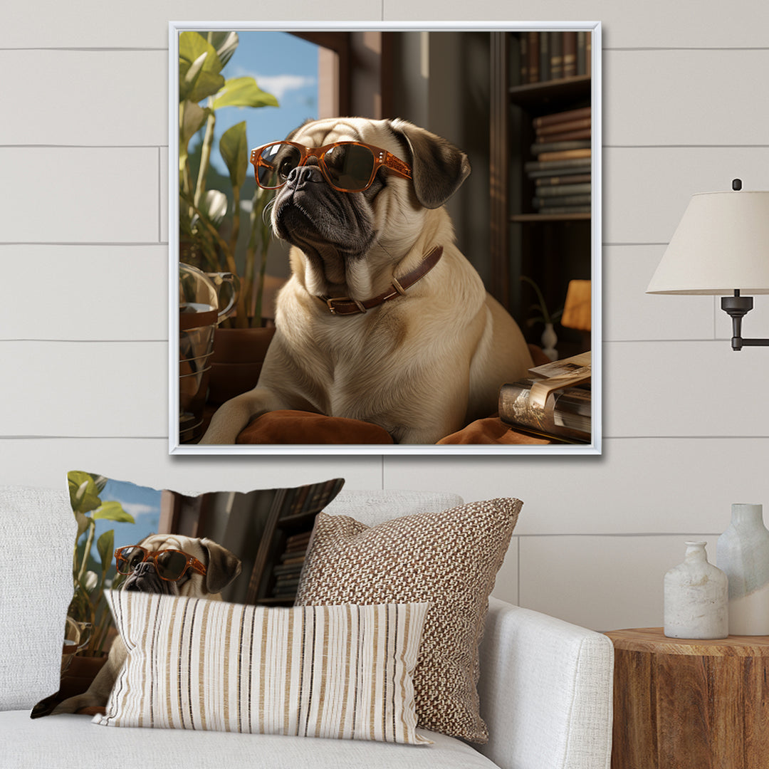 Pekingese Pondering Funny Pug - Dog Bedroom Wall Art