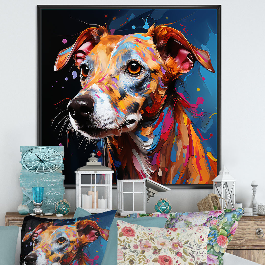 Playful Dog Whippet Popart - Dog Canvas Wall Art