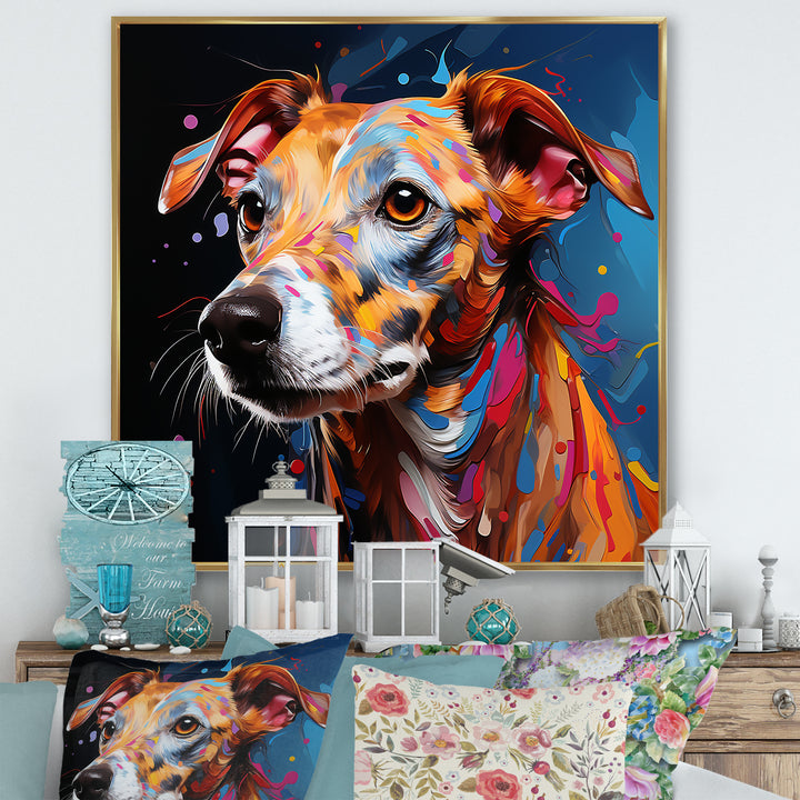 Playful Dog Whippet Popart - Dog Canvas Wall Art
