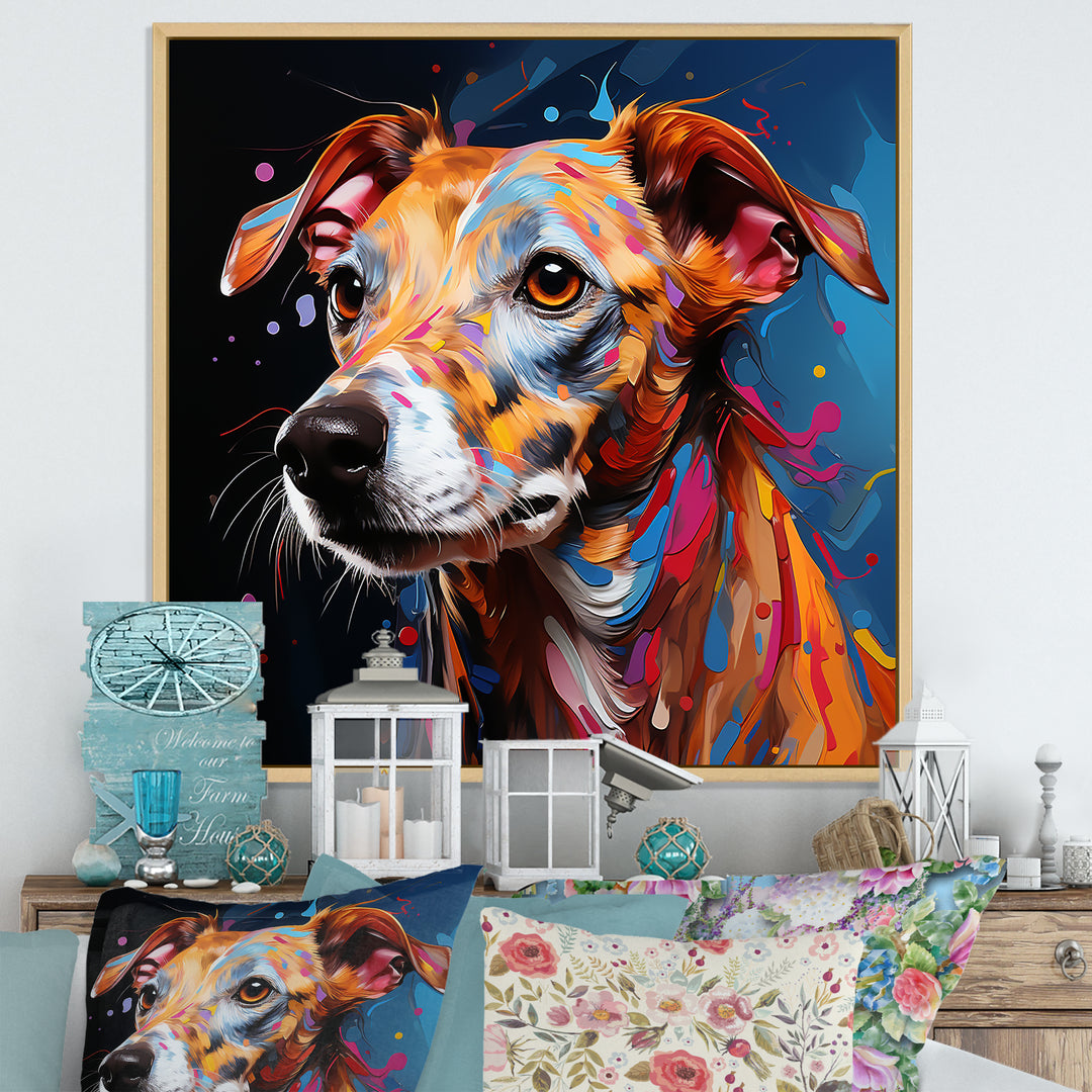 Playful Dog Whippet Popart - Dog Canvas Wall Art