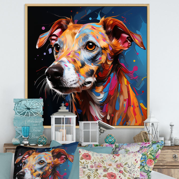 Playful Dog Whippet Popart - Dog Canvas Wall Art