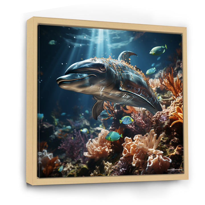 Dolphin Dreamscape - Dolphin Framed Canvas Art