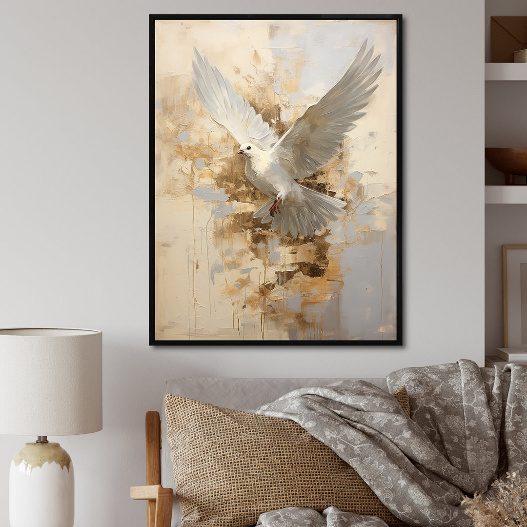 Minimalism Beige And Gold Dove - Dove Canvas Wall Art