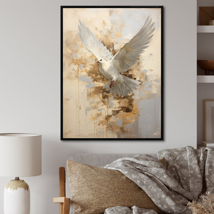 Minimalism Beige And Gold Dove - Dove Canvas Wall Art