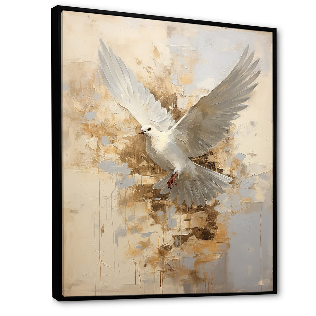 Minimalism Beige And Gold Dove - Dove Canvas Wall Art
