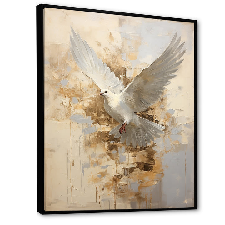 Minimalism Beige And Gold Dove - Dove Canvas Wall Art