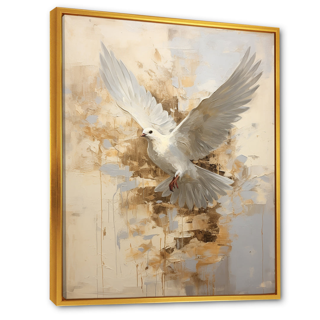 Minimalism Beige And Gold Dove - Dove Canvas Wall Art