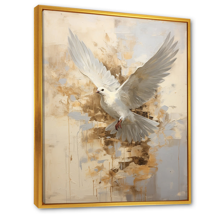 Minimalism Beige And Gold Dove - Dove Canvas Wall Art