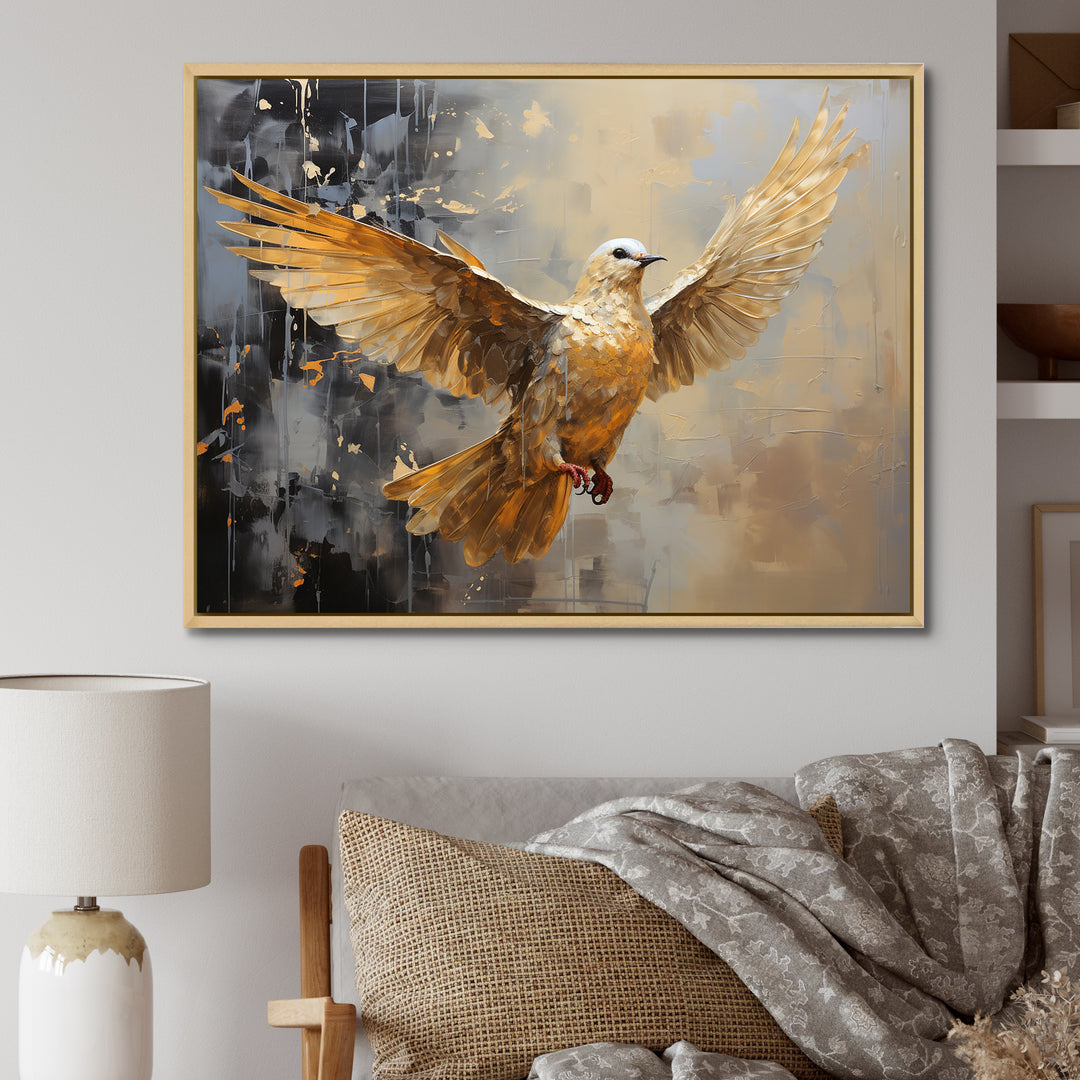 Golden Dove Grace - Dove Large Canvas Wall Art