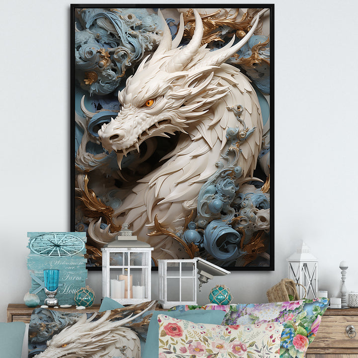 Epic Blue And Grey Dragon Odyssey - Dragons Large Canvas Wall Art