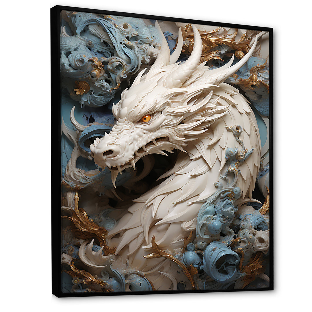 Epic Blue And Grey Dragon Odyssey - Dragons Large Canvas Wall Art