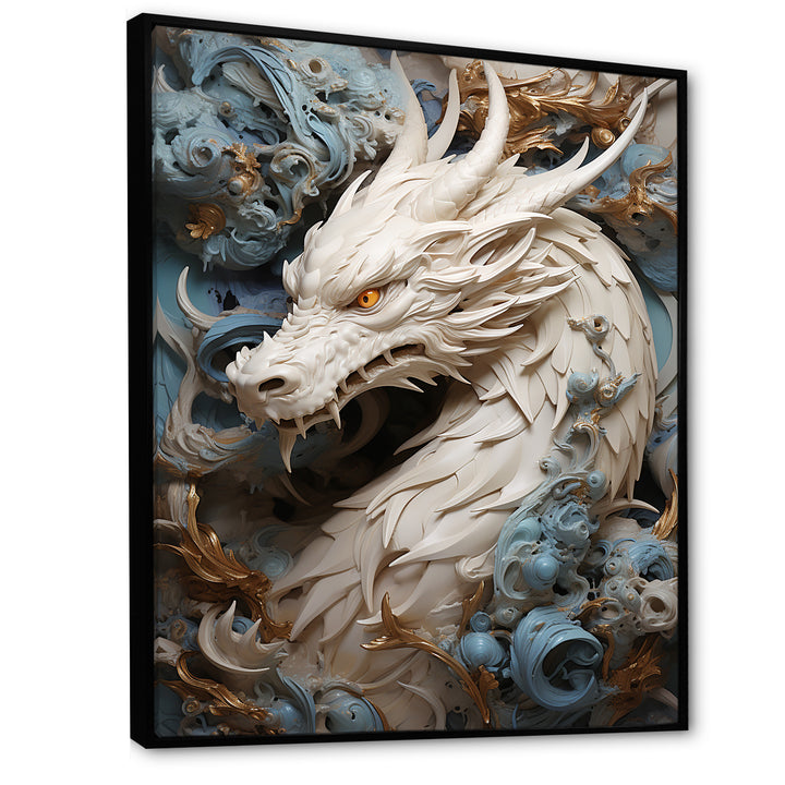 Epic Blue And Grey Dragon Odyssey - Dragons Large Canvas Wall Art